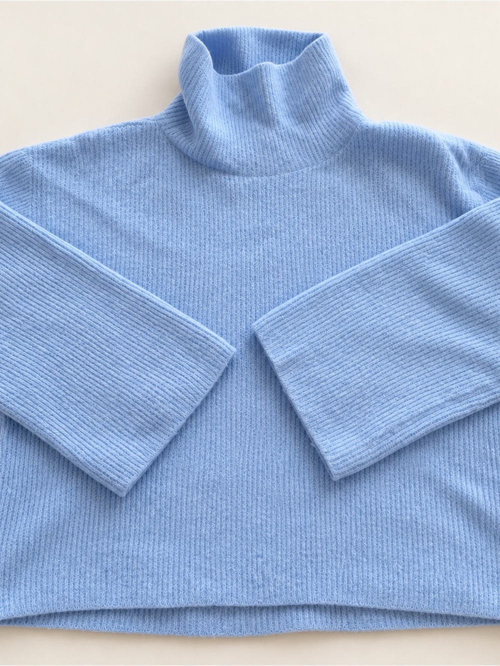 Light Blue Turtleneck Sweater - Women's Soft Rib Knit alpaca and wool